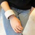 Vintage Hermes Lacquered Wood Bangle Bracelet - White