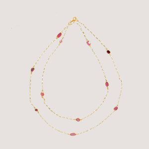 Long Chain Necklace with Beads and Pink Tourmaline