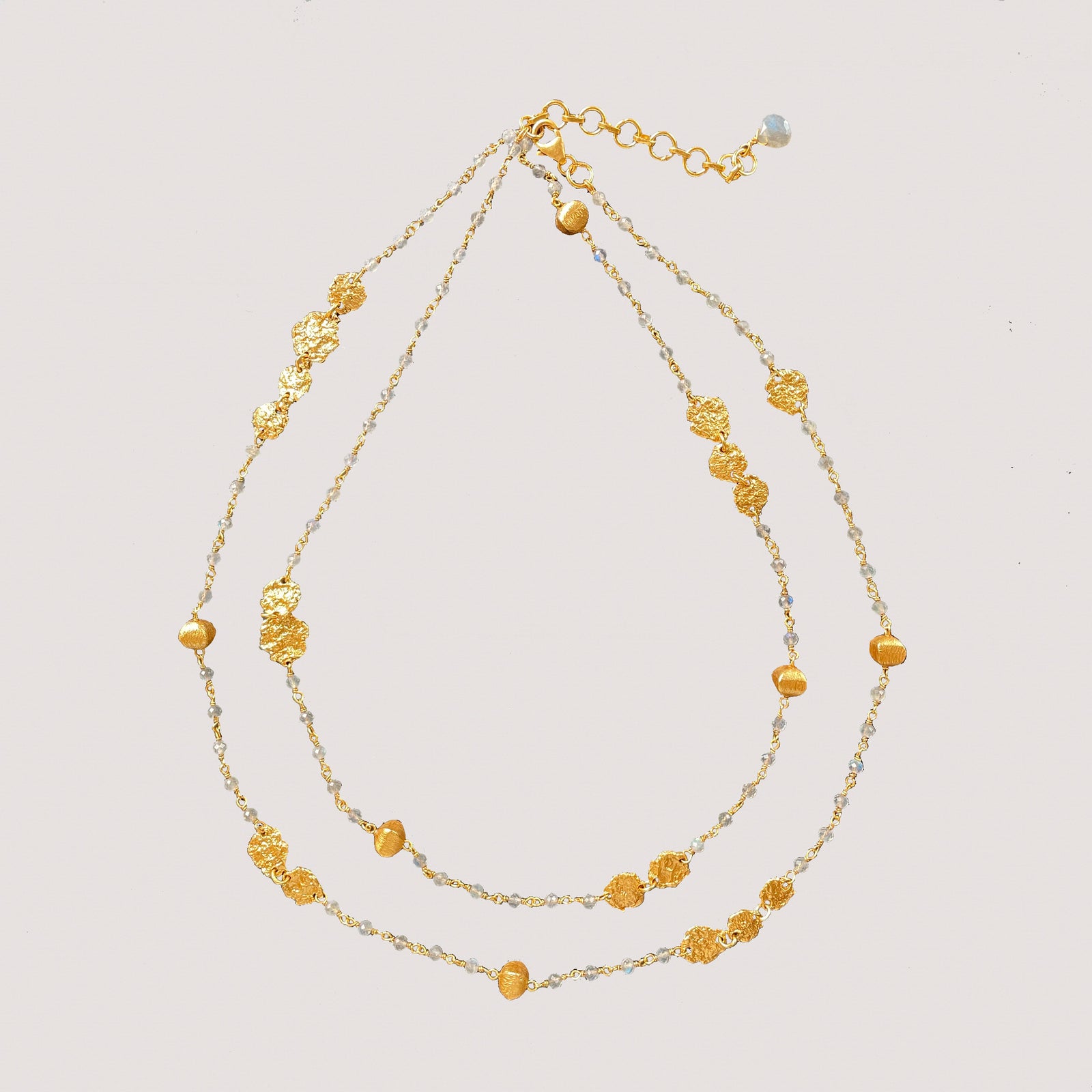 Long Chain Necklace with Beads and Gold Nuggets
