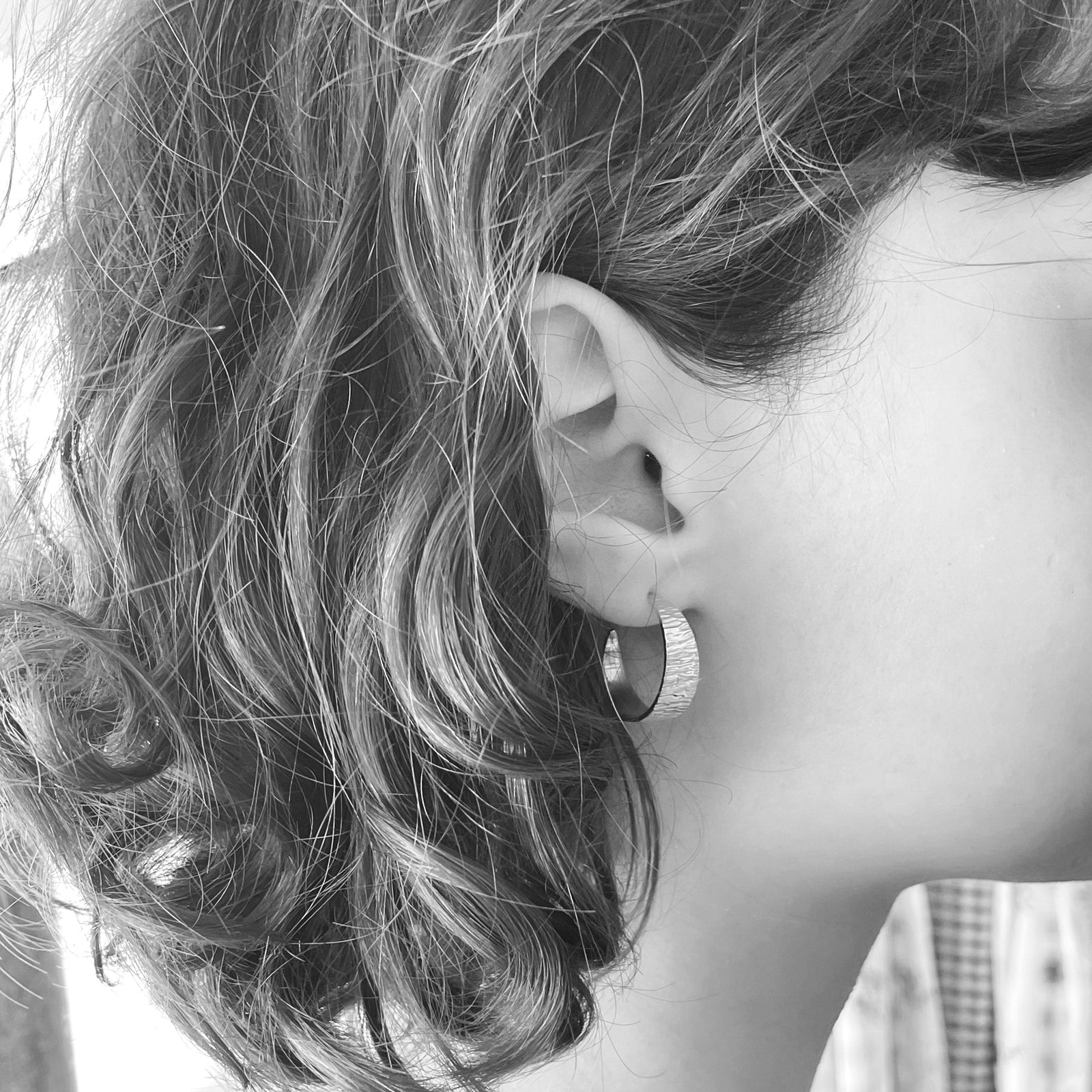 Textured Silver Open Hoop Earrings