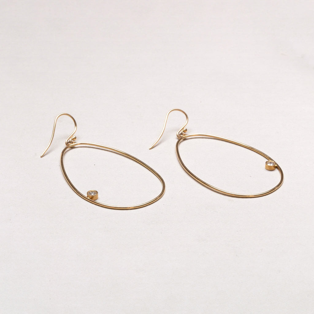 Vintage 18ct Gold Open Teardrop Hoop Earrings with Diamonds