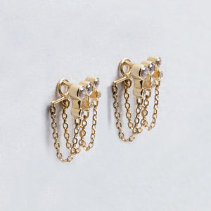 Triple Chain Gold Earrings with Diamonds