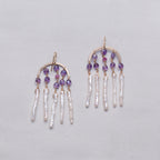 Amethyst and Pink Sapphire Drop Earrings with Stick Pearls