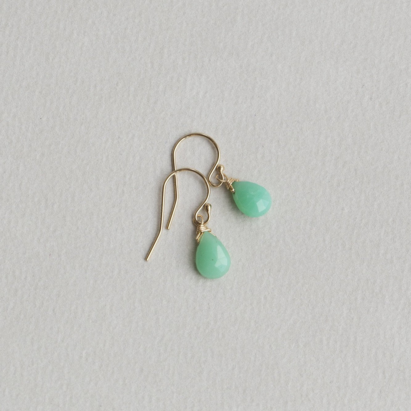chrysoprase briolette drop earrings with gold filled hooks