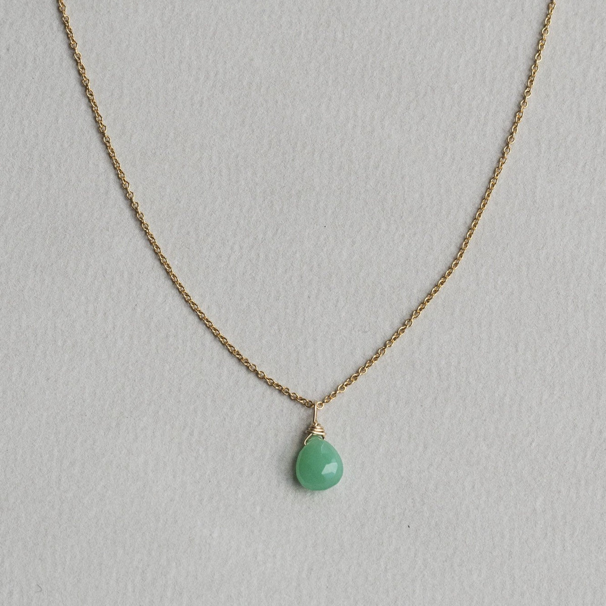 chrysoprase briolette pendant on gold filled chain