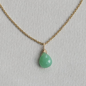 chrysoprase drop necklace from up close