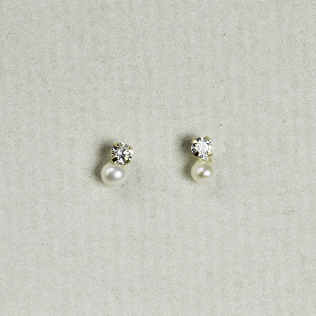 Tiny Pearl and Crystal Stud Earrings