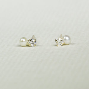 Tiny Pearl and Crystal Stud Earrings