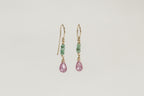 these emerald and pink sapphire drop earrings are handmade by Claire herself and available at feltlondon.com