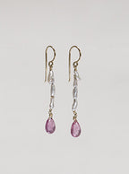 Claire van Holthe pink sapphire briolette and keshi pearls 9 carat gold drop earrings