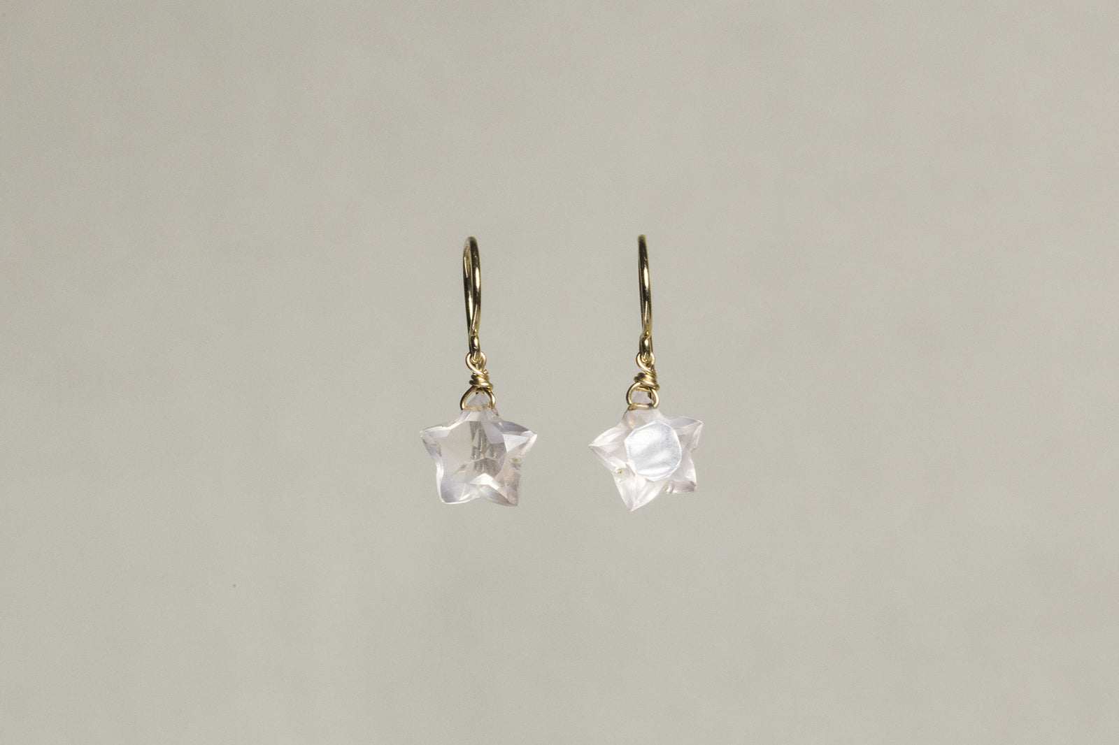 Claire van Holthe Star Shaped Rose Quartz Drop Earrings
