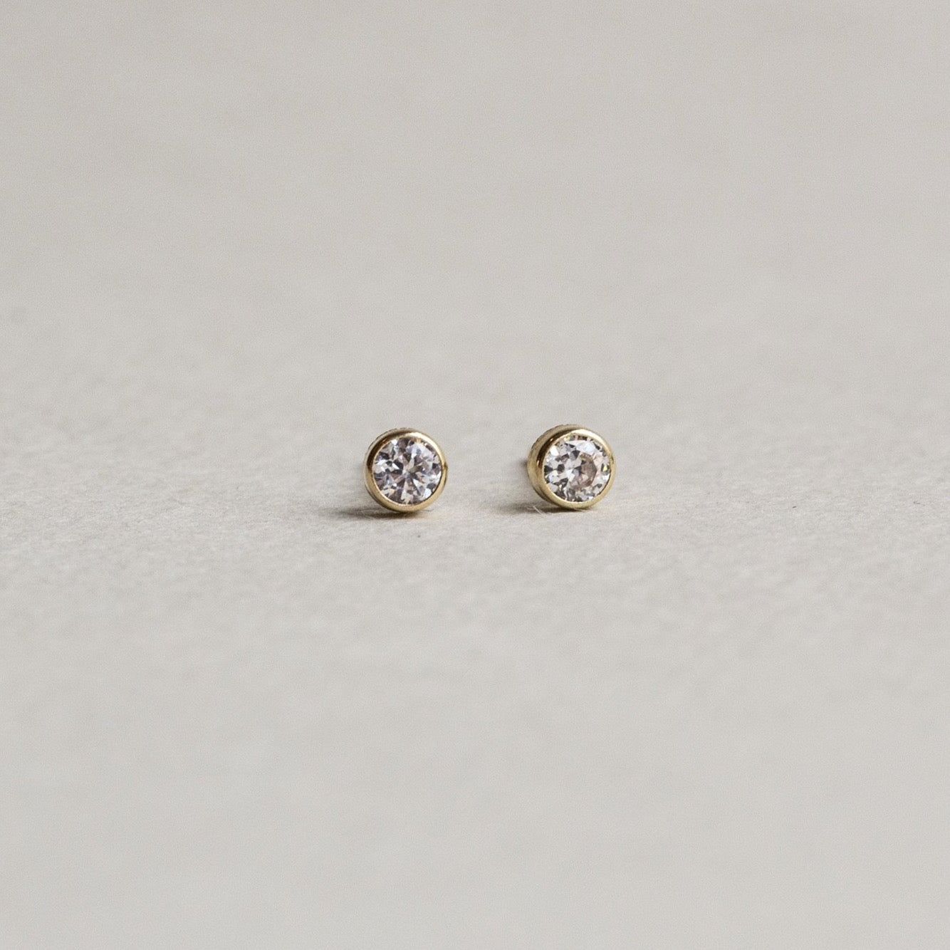 2mm Diamond Earrings, 14K Rose Gold Bezel Earrings, Dainty Stud Earrings,  Second Hole Earrings, Simple Diamond Earrings - Etsy