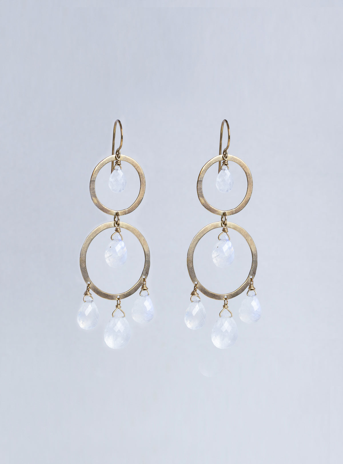 Gold Circle Drop Earrings with Moonstones