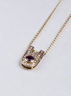 Vintage Gold Pendant Necklace with Ruby and Diamonds