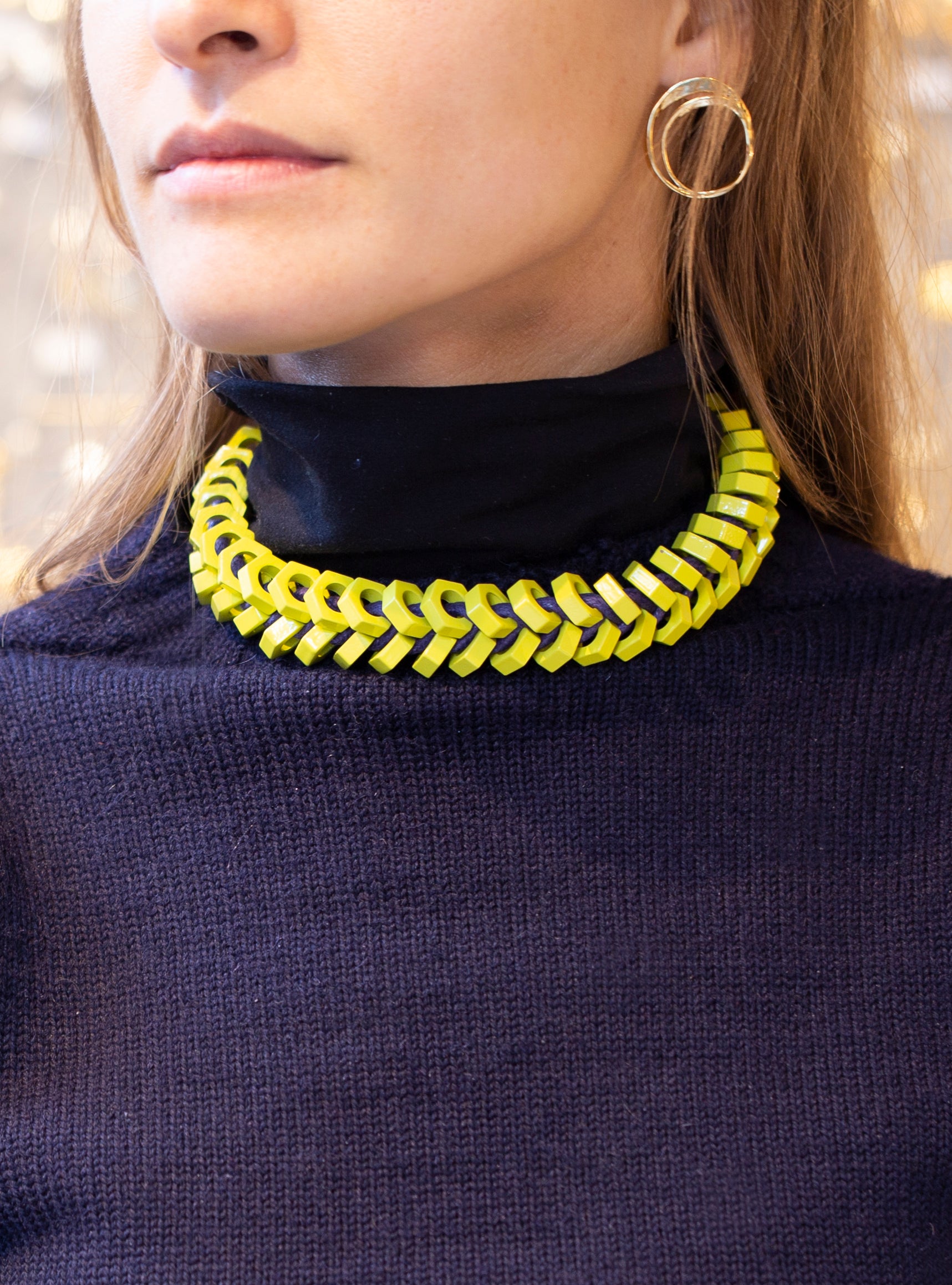 Vintage Metal and String Necklace - felt
