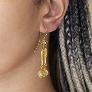 22ct Gold and Turquoise Fish Drop Earrings