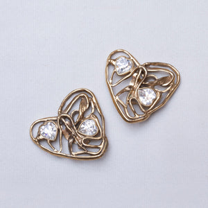 Vintage Heart Clip-on Earrings with Rhinestones