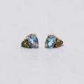 Gold Stud Earrings with Aqua and Peridot