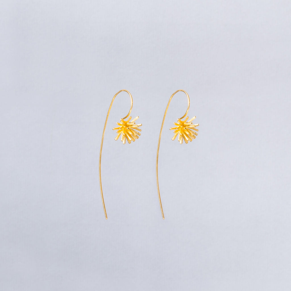 Gold Flower Long Drop Earring
