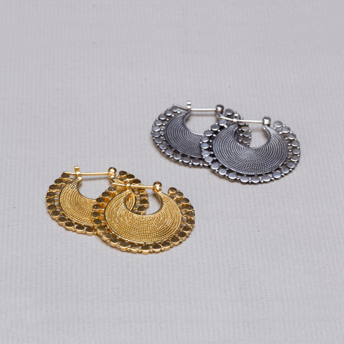 Gold and Silver Fan Earrings