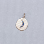 18ct Textured Gold Moon Crescent Charm with Blue Sapphire