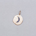 18ct Textured Gold Moon Crescent Charm with Blue Sapphire