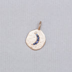 18ct Textured Gold Moon Crescent Charm with Blue Sapphire