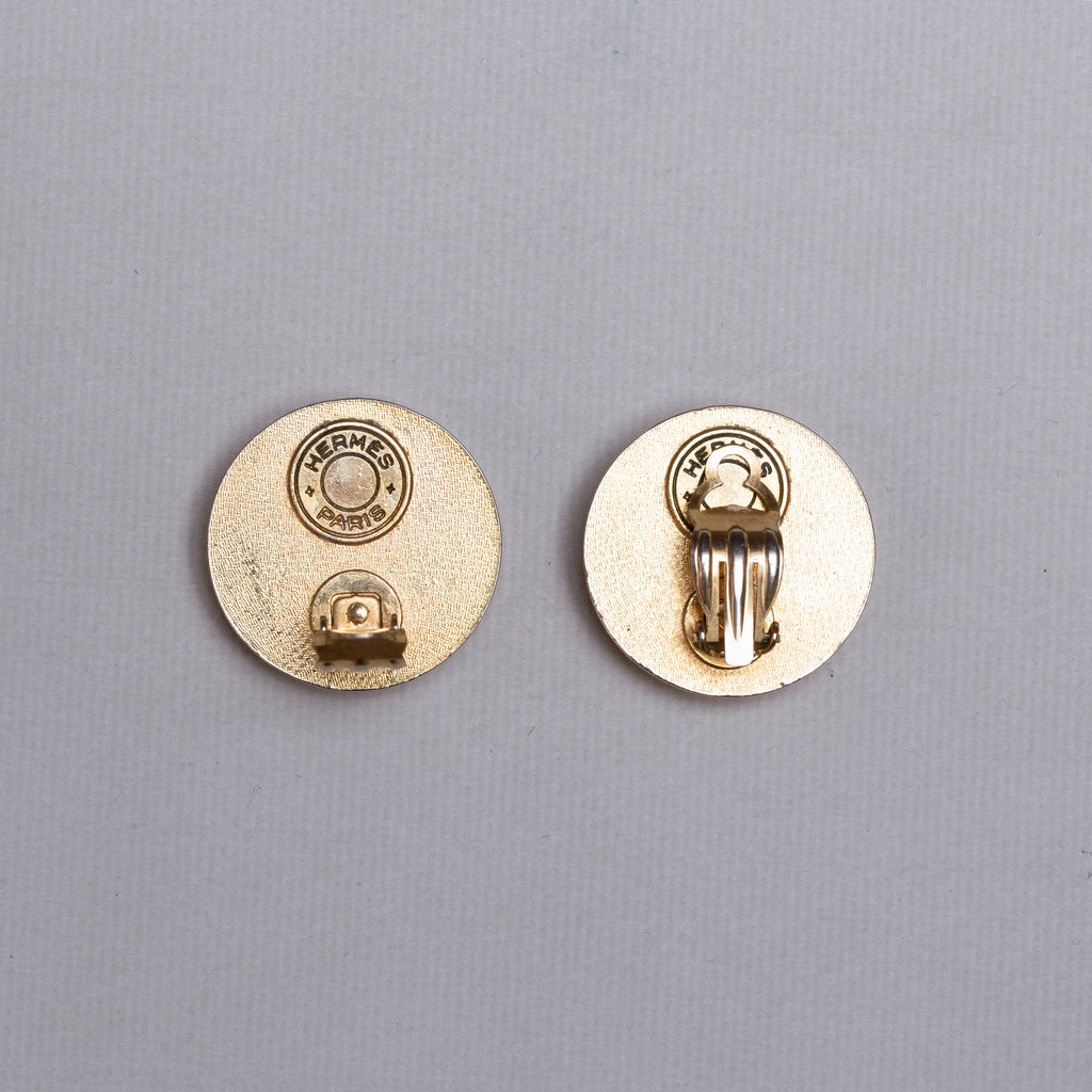 Vintage Hermes Sellier Leather Clip-on Earrings