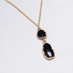 Vintage Black Onyx Pendant Necklace - felt