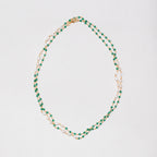 Extra Long Gold Chain Necklace with Pearl and Green Onyx