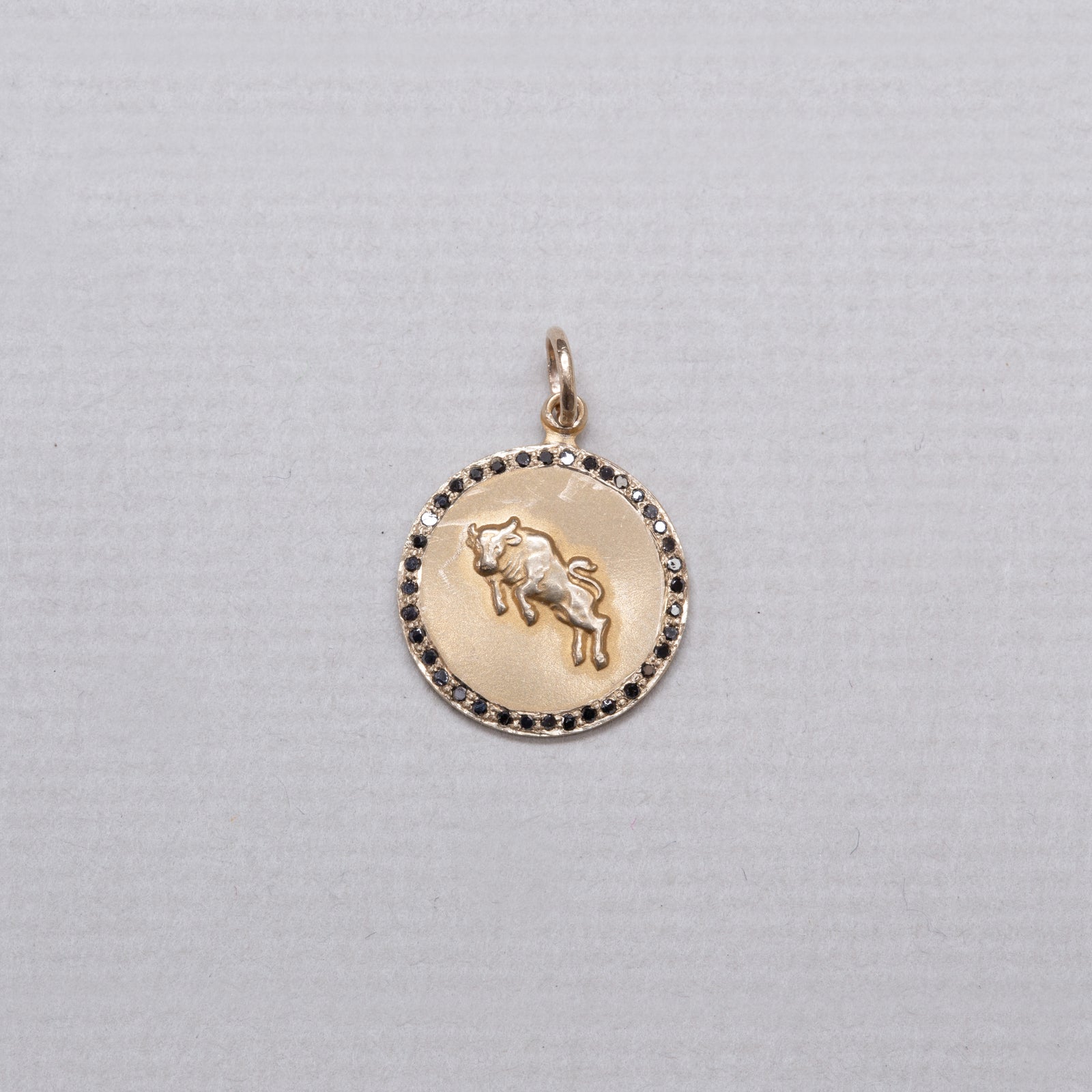 Gold Taurus Pendant Charm with Black Diamond