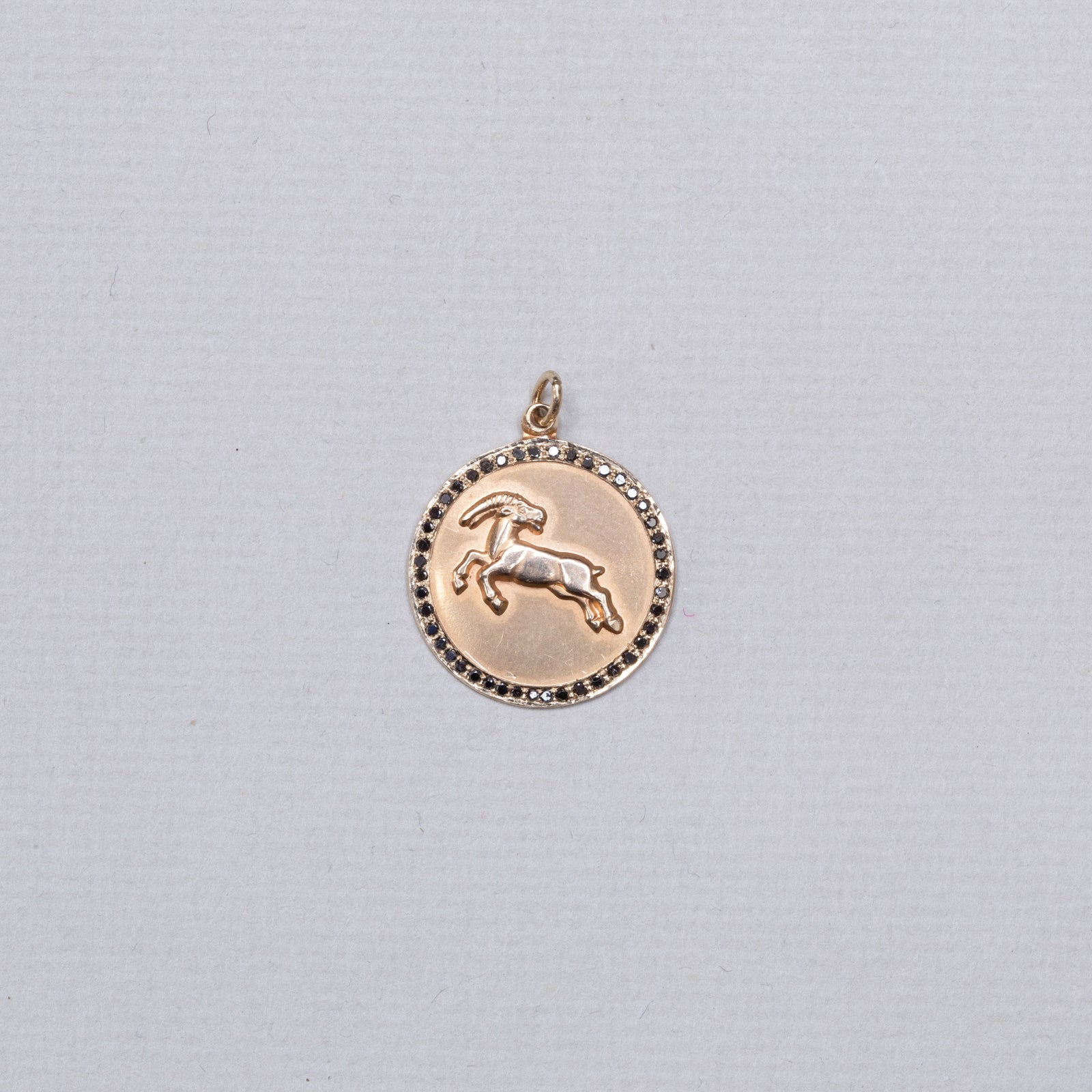 Vintage Gold Capricorn Pendant Charm with Black Diamonds