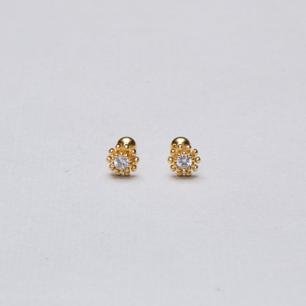 Gold-plated Flower Stud Cartilage Earrings with Cubic Zirconia