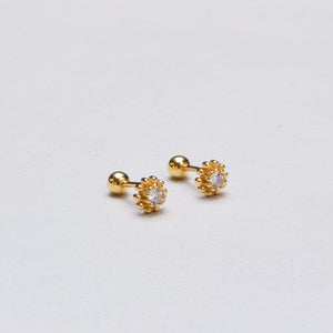 Gold-plated Bead Flower Stud Cartilage Earrings with Cubic Zirconia