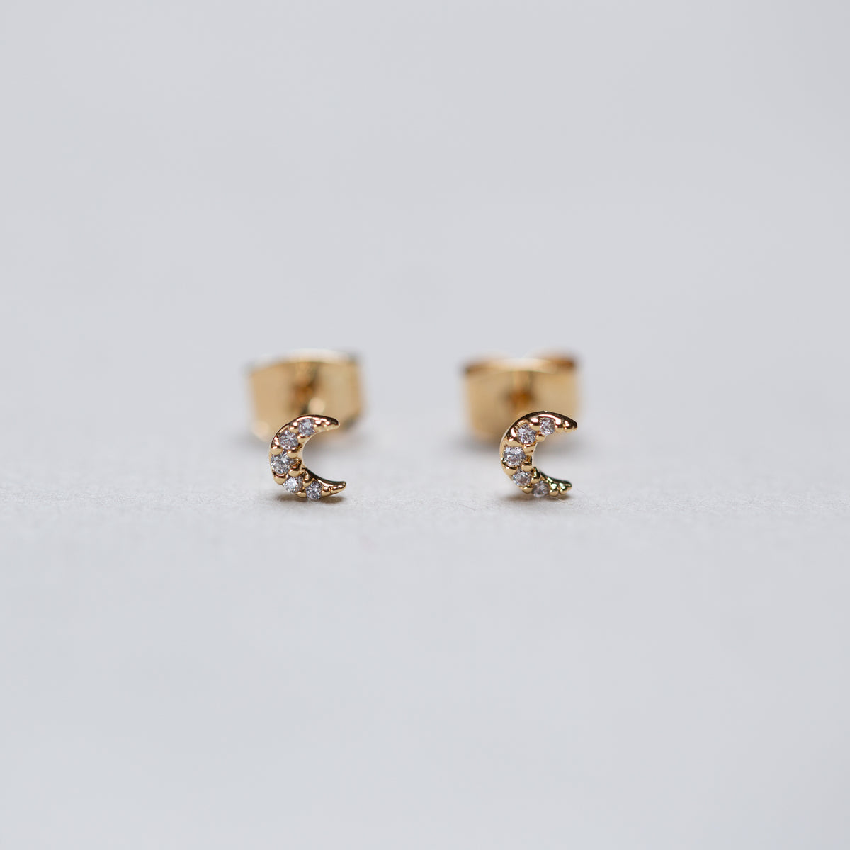 Tiny Pave Crescent Moon Stud Earrings