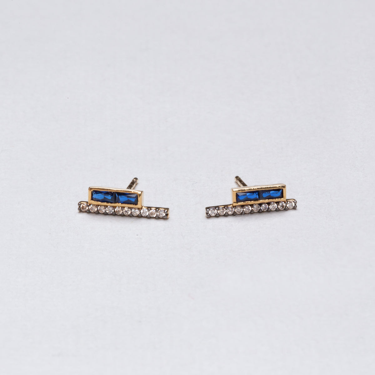 Blue and Champagne Parallel Bar Stud Earrings