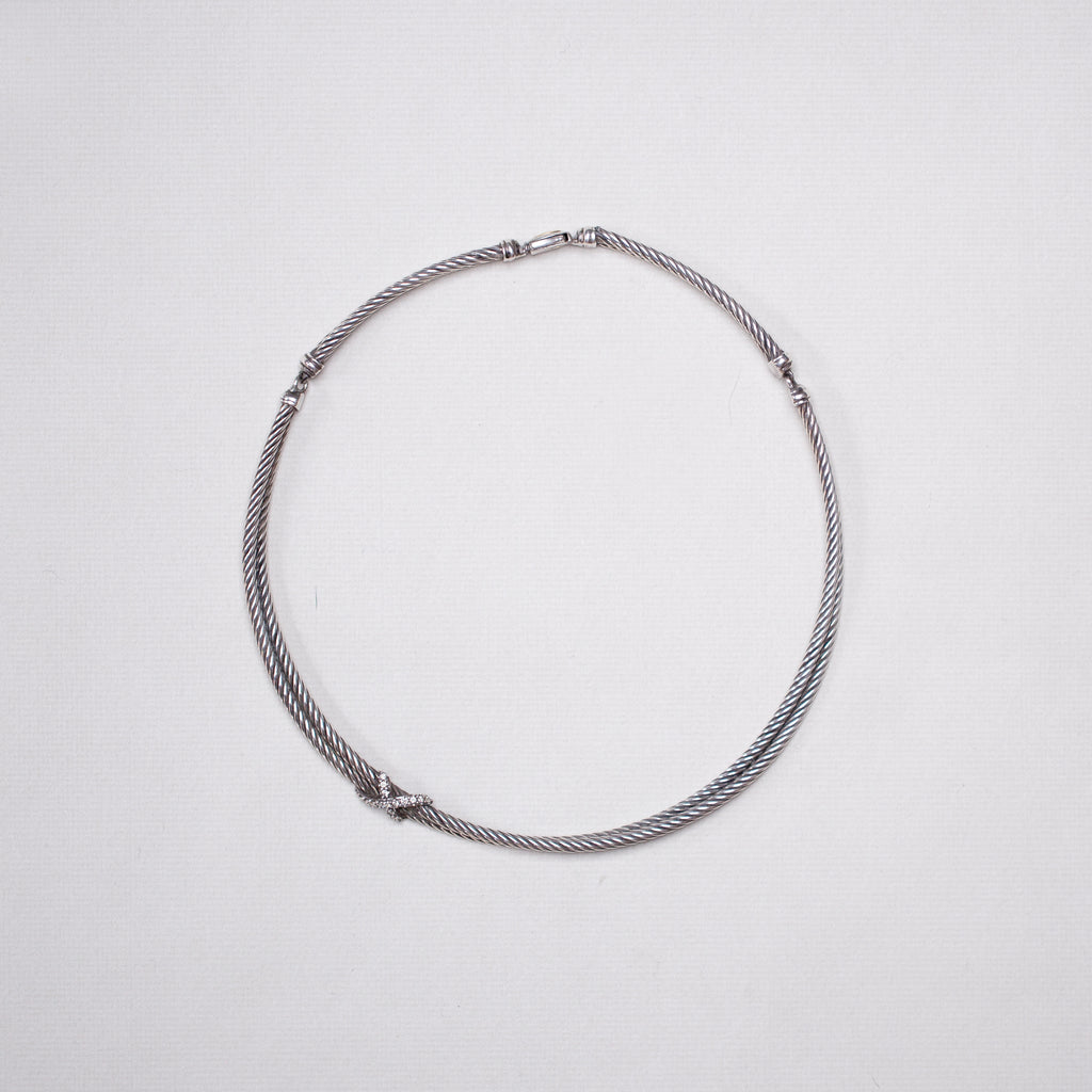 Vintage Cable Silver Choker Necklace with Diamonds