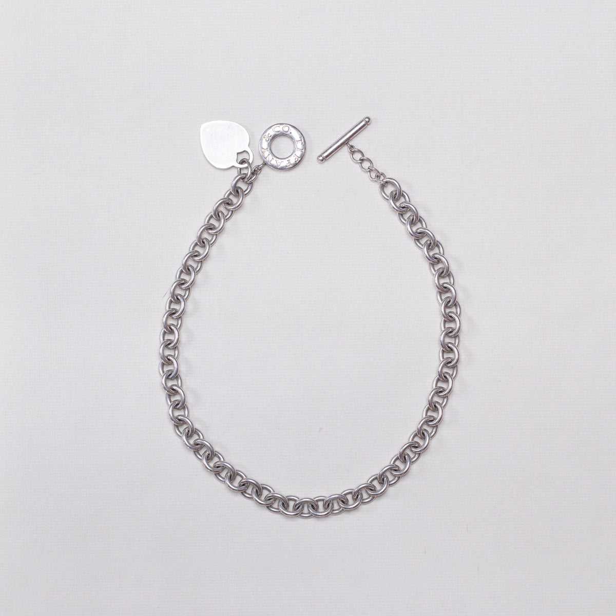 Vintage Sterling Silver Heart Tag Toggle Chain Necklace