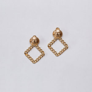 Vintage Gold Chain Square Drop Clip-on Earrings