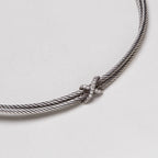 Vintage Cable Silver Choker Necklace with Diamonds