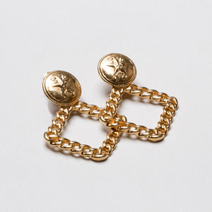 Vintage Gold Chain Square Drop Clip-on Earrings