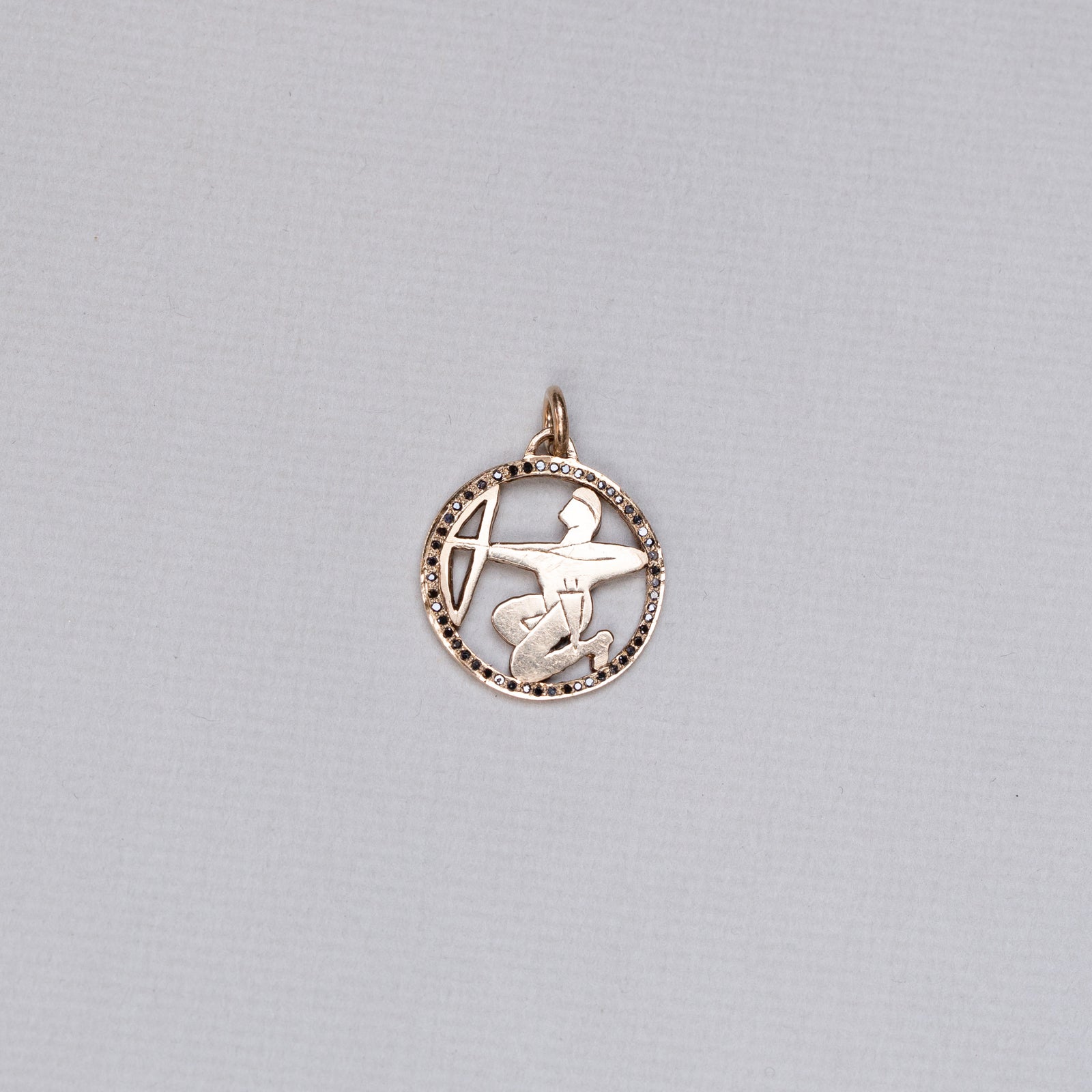 Vintage Sagittarius Charm Pendant with Black Diamonds