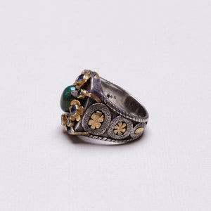 18ct Gold and Silver Ring with Opal and Blue Sapphire