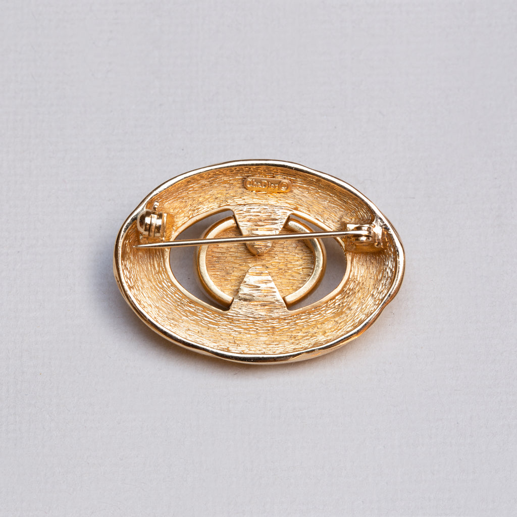 Vintage Christian Dior Gold-plated Brooch with Pearl