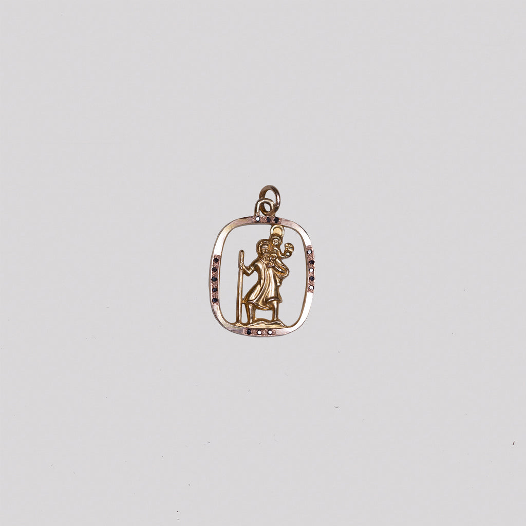 Vintage Gold St. Christopher Pendant with Black Diamonds