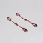 Rose Gold Long Drop Earrings with Amethyst & Brown Diamonds