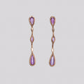 Rose Gold Long Drop Earrings with Amethyst & Brown Diamonds