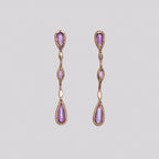 Rose Gold Long Drop Earrings with Amethyst & Brown Diamonds