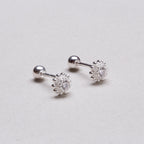 Silver Flower Stud Cartilage Earrings with Cubic Zirconia