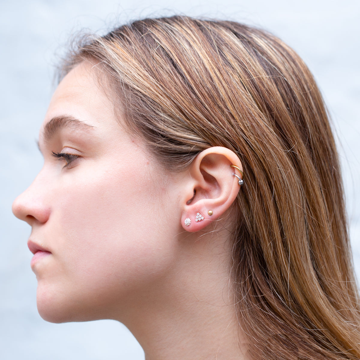 Silver Flower Stud Cartilage Earrings with Cubic Zirconia